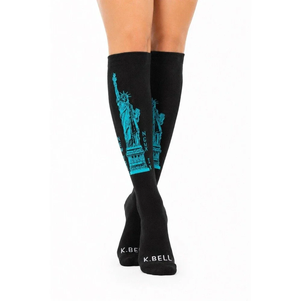 K Bell Knee High Socks Women’s 3 Pack Paris NYC Statue Novelty